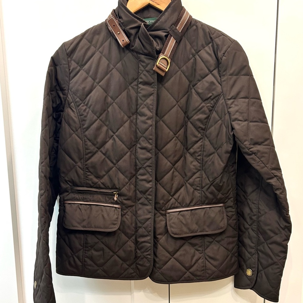 RL “Lauren Jeans Company” Small Choc Brown Quilted Jacket w/Leather Detail